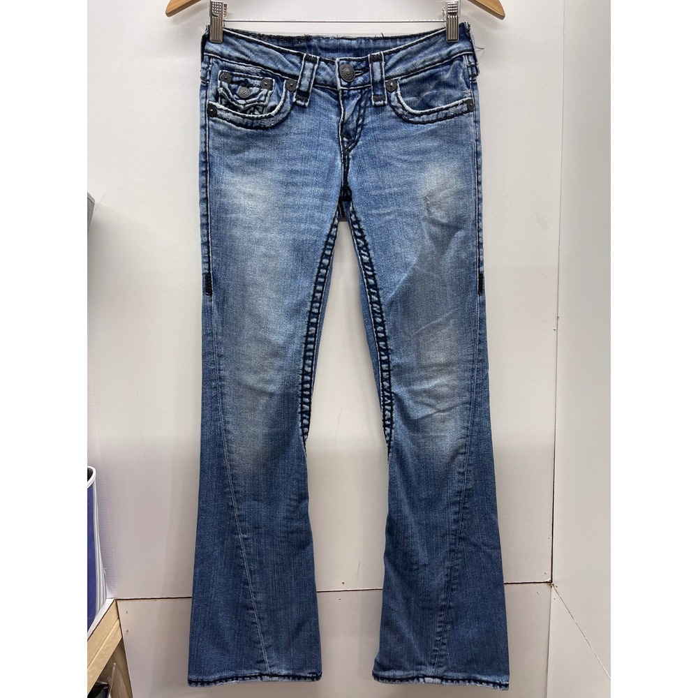 True Religion Joey Super T Flare Jeans Medium Wash Blue Denim Size 26 USA Made